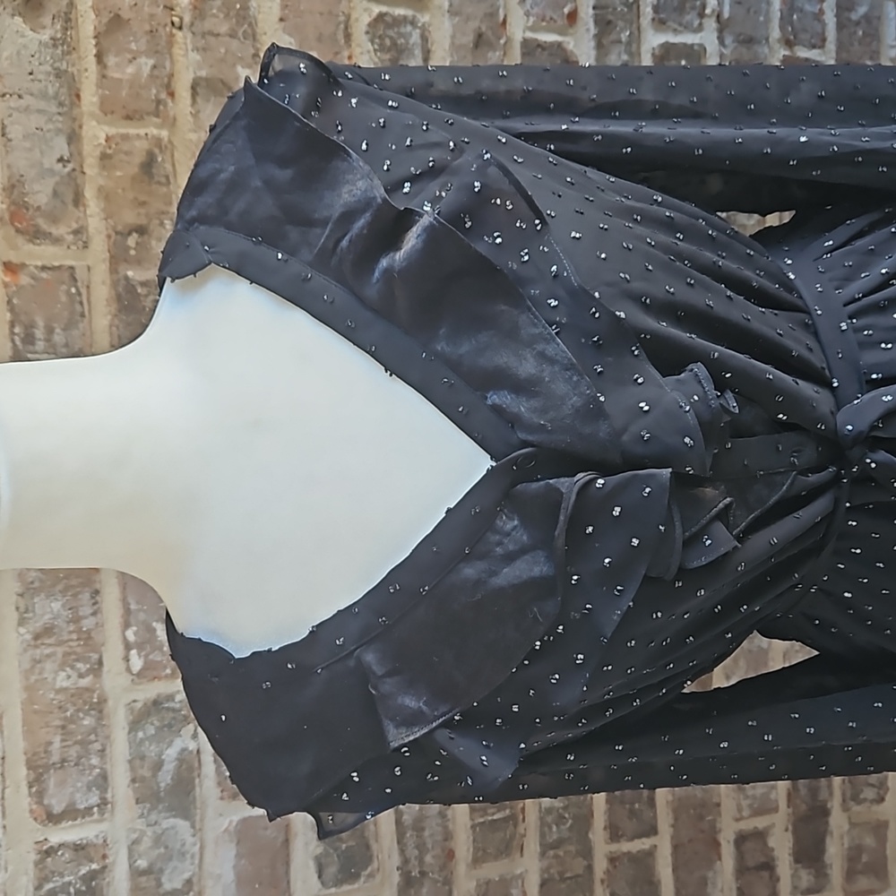 Paige Black Ren Faire Dark Romantic Studded Sheer Sleeves Lined Belted Dress - Picture 2 of 5